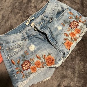 High rise embroidered floral shorts